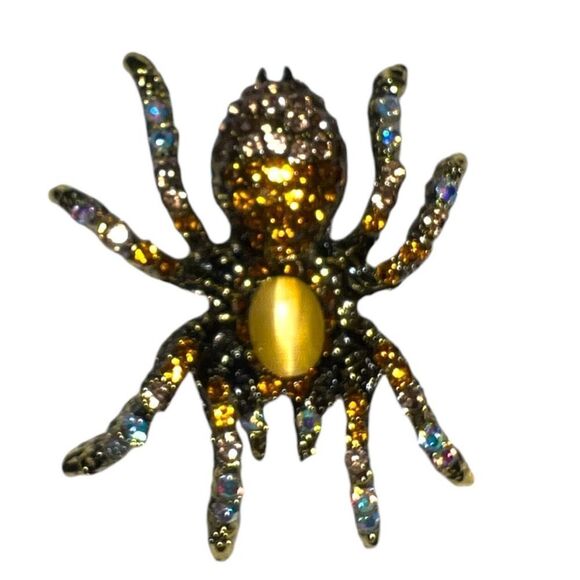 Champagne colored stone center of sparkle spider pin! New - Picture 6 of 6